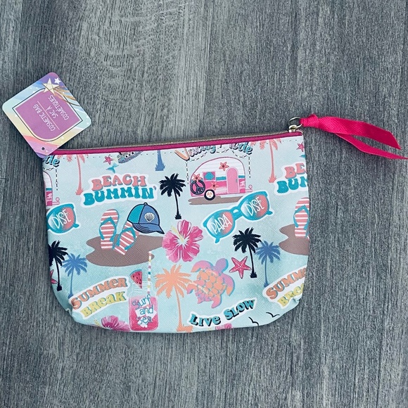 Blue Cosmetic Bag Pattern on Both Sides with Gold Zipper - Picture 2 of 5